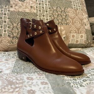 Coach Saddle Leather Stud Ankle Boots